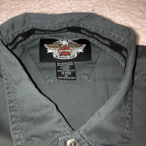 HARLEY DAVIDSON BUTTON WINGS SHIRT SZ XL GRAY BIKER MOTORCYCLE EMBROIDERED MENS - Picture 3 of 5